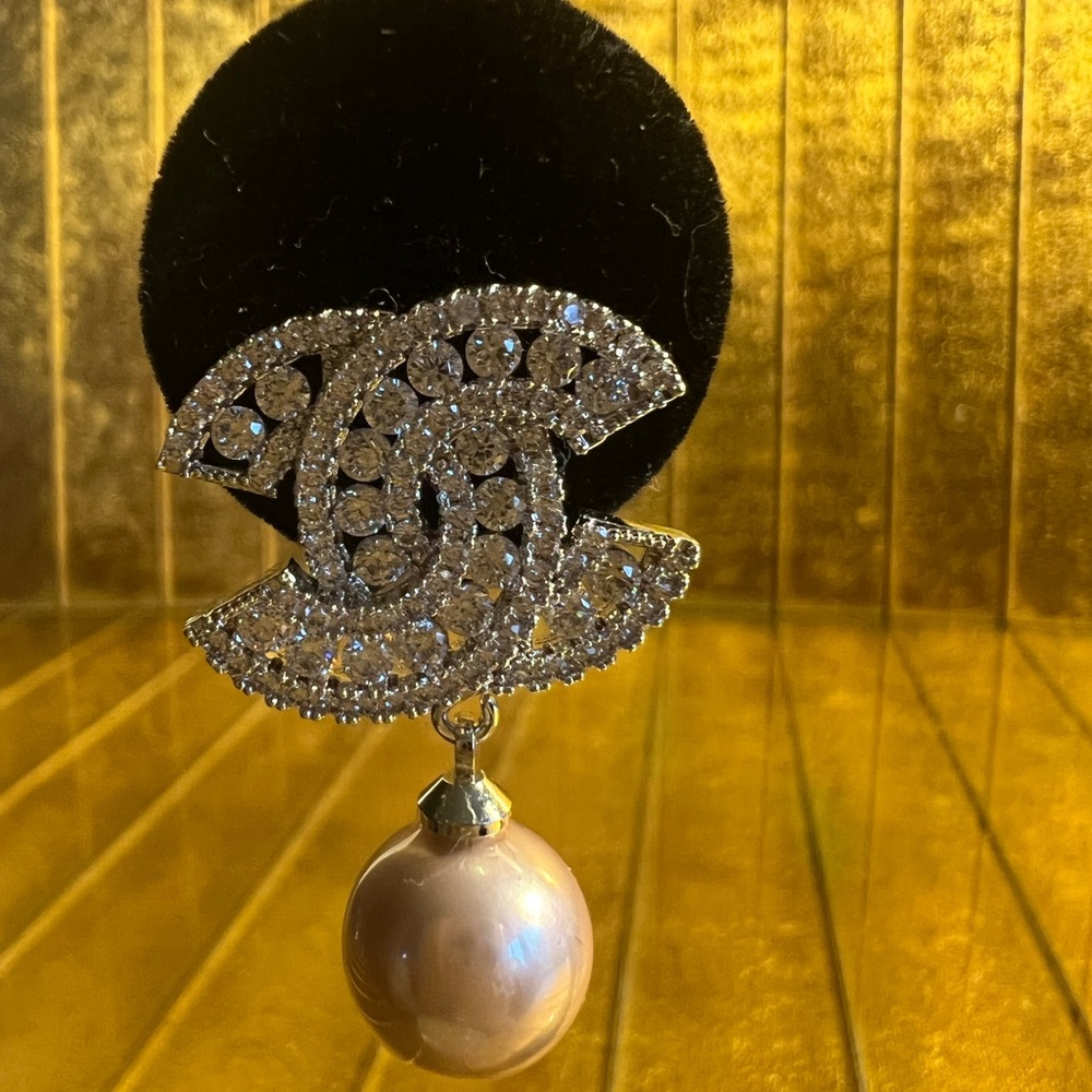 Silver Crystal and pink pearl pierced cocktail earrings/fancy.